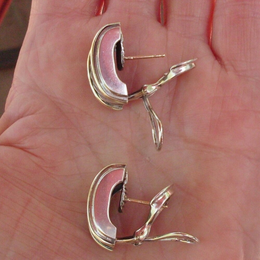Retired David Yurman Cigar Band Earrings - 14K/925 - Omega Backs - Picture 4 of 7